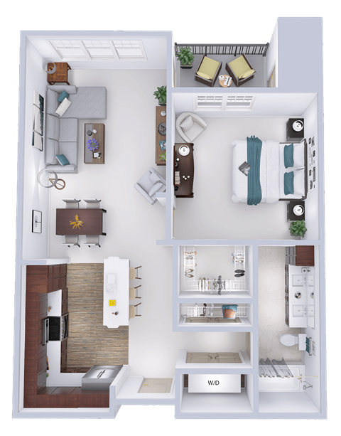 Floor plan for 1 bed, 1 bath, 862 sqft